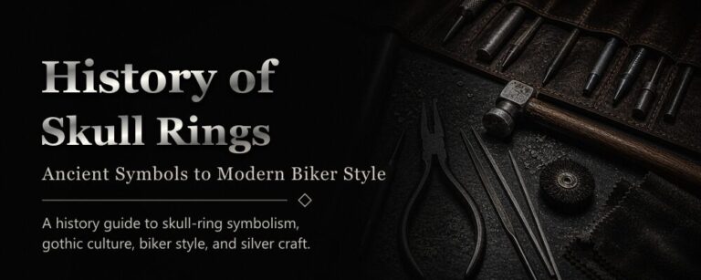 history of skull rings guide featured image with silver jewelry workshop tools