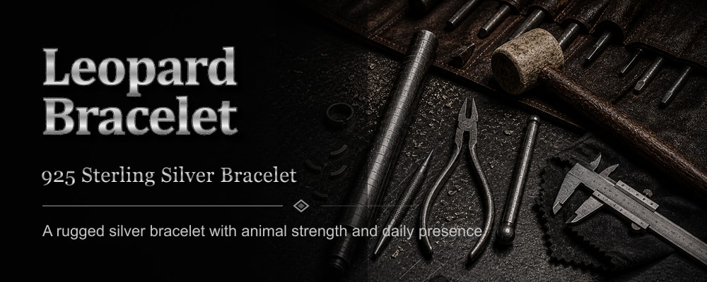 Leopard Bracelet 925 sterling silver animal bracelet dark silversmith tools banner