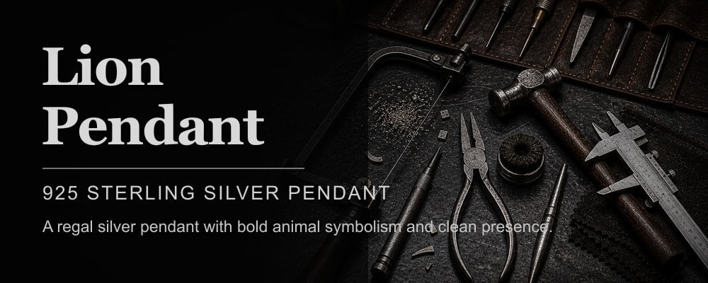 Lion Pendant 925 sterling silver lion pendant dark silversmith tools banner