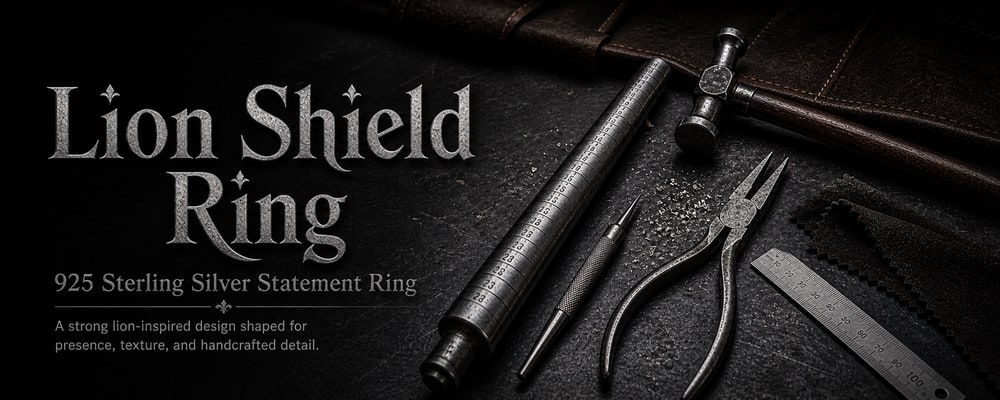 Lion Shield Ring 925 sterling silver statement ring jeweler tools banner