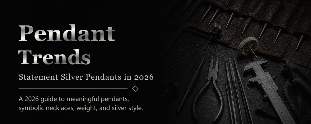men's pendant trends guide featured image with silver jewelry workshop tools