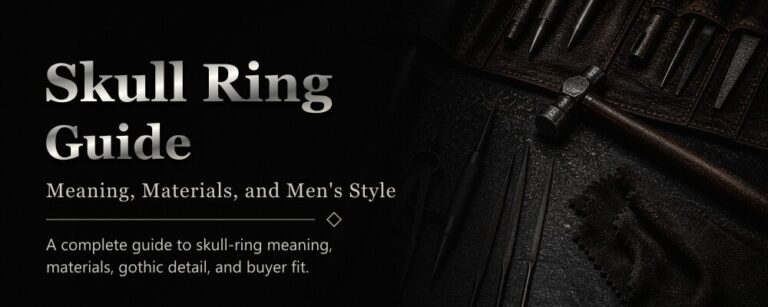mens skull ring guide featured image with silver jewelry workshop tools