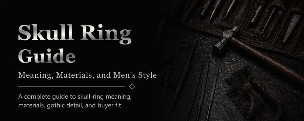mens skull ring guide featured image with silver jewelry workshop tools