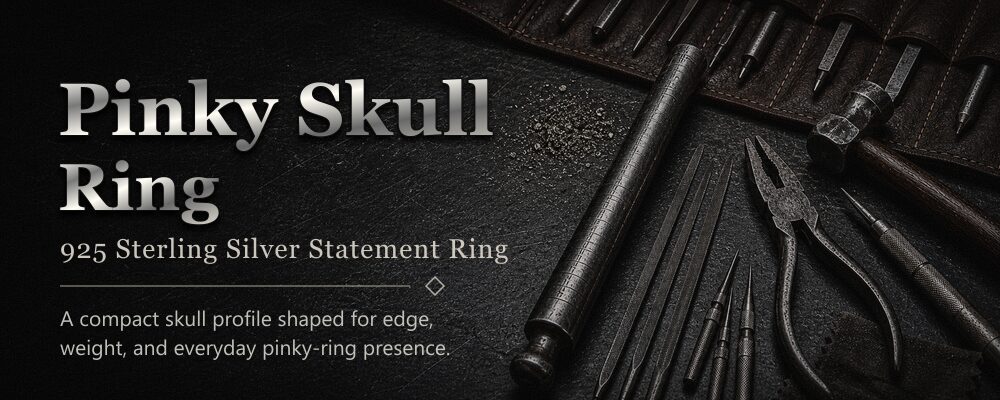 pinky skull ring 925 sterling silver silversmith tools workshop banner