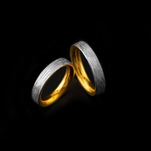 Couple Promise Rings Set - Handmade 925 Silver & 24K Solid Gold Inlay
