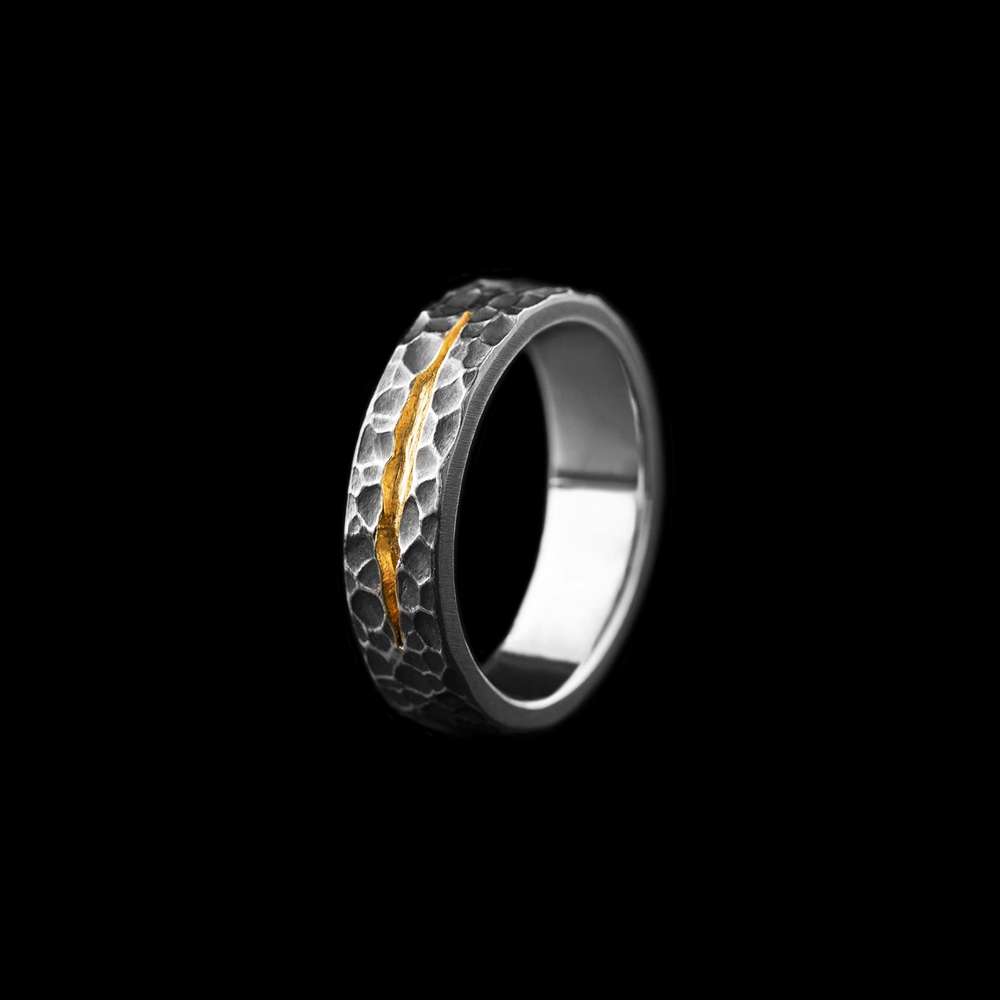Hammered Gold Inlay Promise Rings - 925 Silver Couple Rings - Image 4