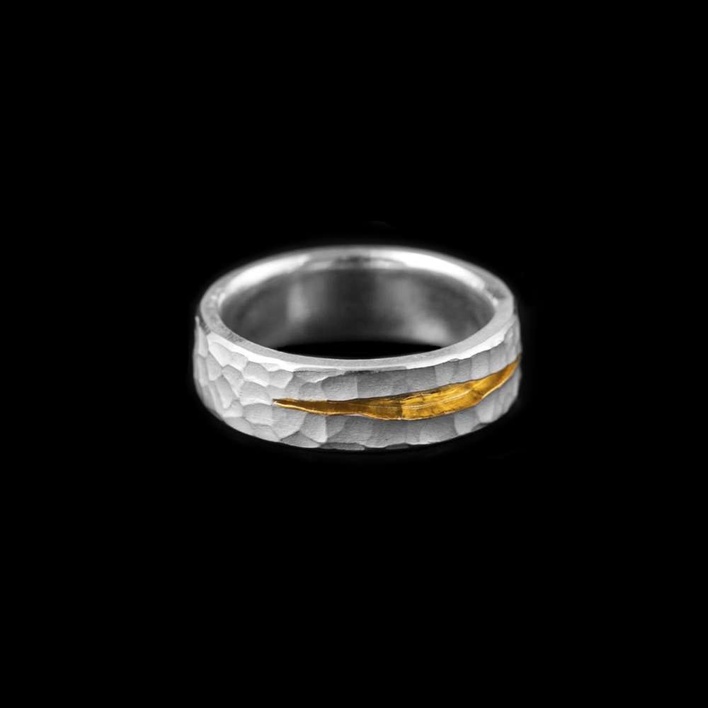 Hammered Gold Inlay Promise Rings - 925 Silver Couple Rings - Image 3
