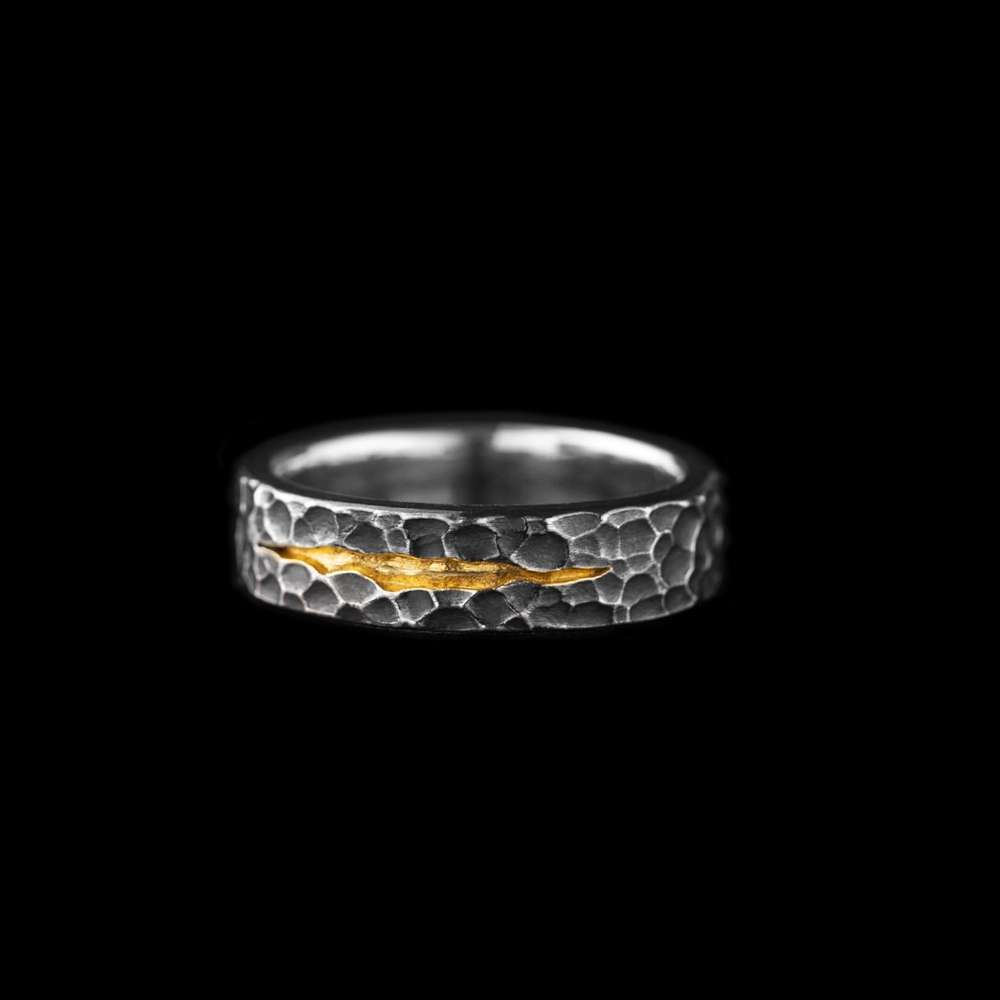 Hammered Gold Inlay Promise Rings - 925 Silver Couple Rings - Image 2