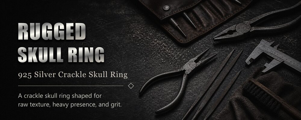 rugged skull ring 925 sterling silver metalsmith tools workshop banner