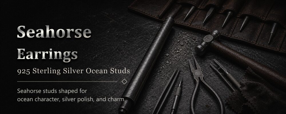 seahorse earrings 925 sterling silver metalsmith tools workshop banner