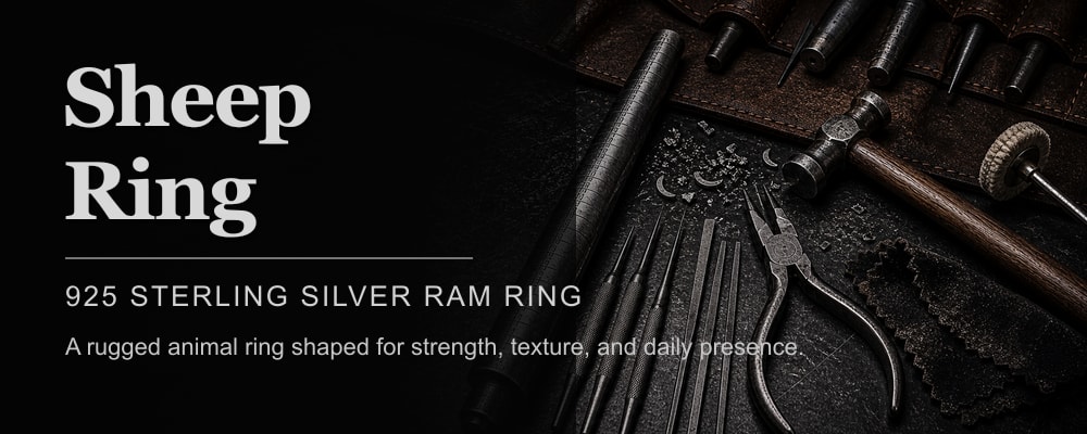 Sheep Ring 925 sterling silver ram ring dark silversmith tools banner