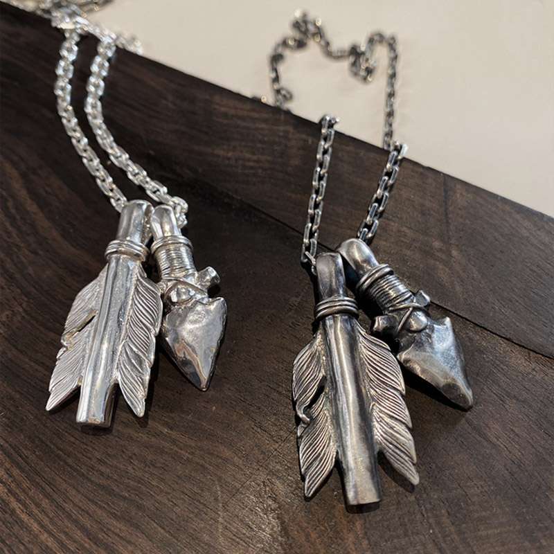 Arrowhead Feather Bullet Pendant Set - Sterling Silver Necklace - Image 5