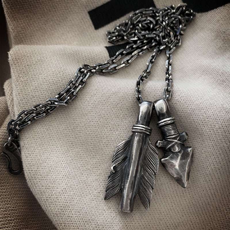 Arrowhead Feather Bullet Pendant Set - Sterling Silver Necklace - Image 3