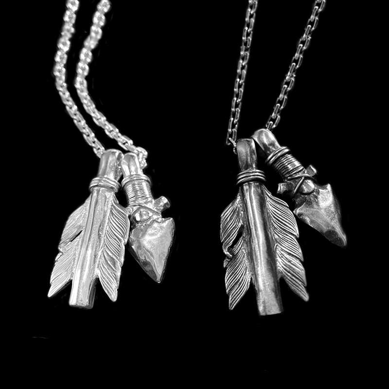 Arrowhead Feather Bullet Pendant Set - Sterling Silver Necklace - Image 2