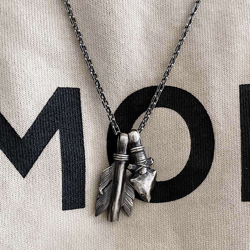 Arrowhead Feather Bullet Pendant Set - Sterling Silver Necklace - Image 4