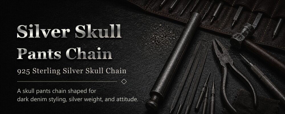 silver skull pants chain 925 sterling silver metalsmith tools workshop banner