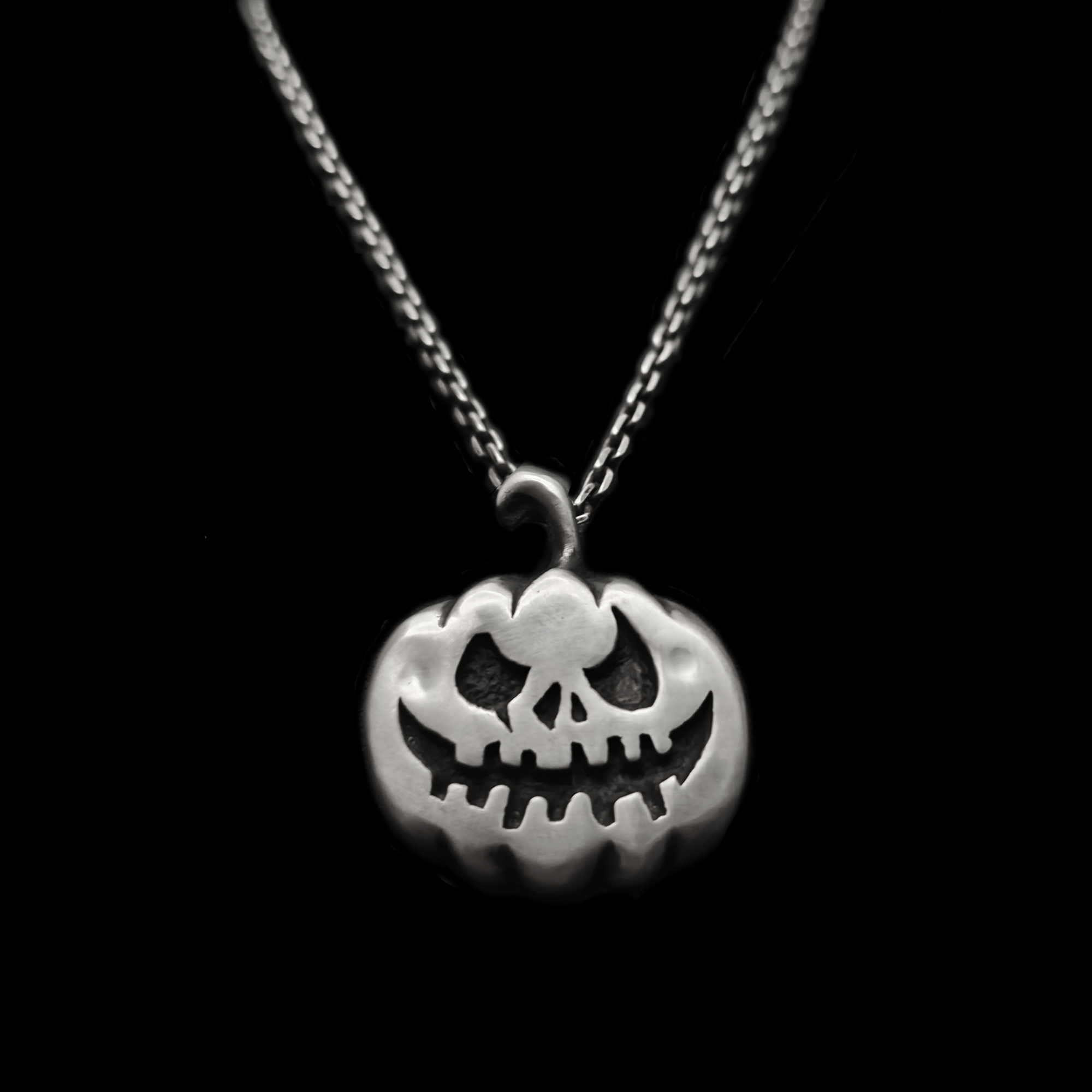 Pumpkin Skull Necklace for Men – 925 Silver Gothic Pendant - MENSSKULL 925 silver jewelry