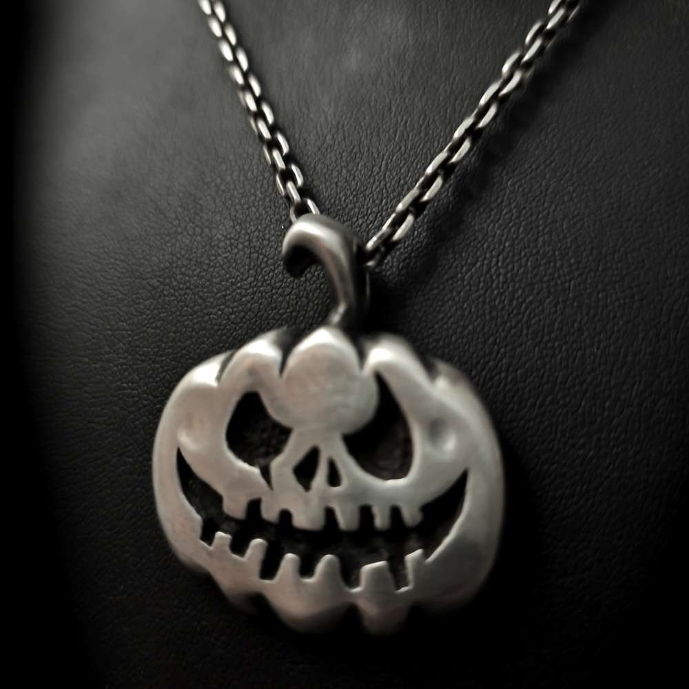 Pumpkin Skull Necklace for Men - 925 Silver Gothic Pendant - Image 4
