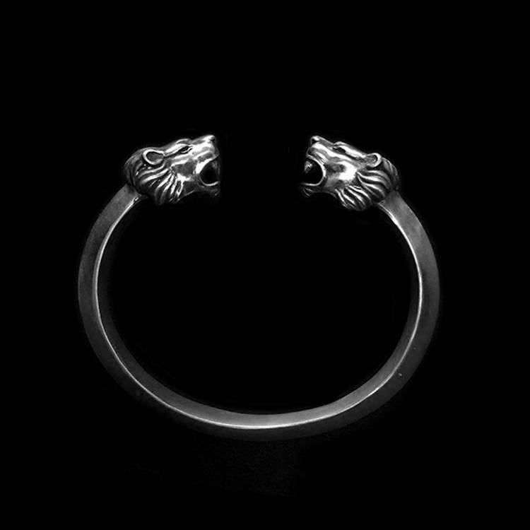 Double lion head silver bracelet for men