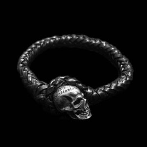 Skull Leather Rope Bracelet - Silver Leather Bracelet for Men