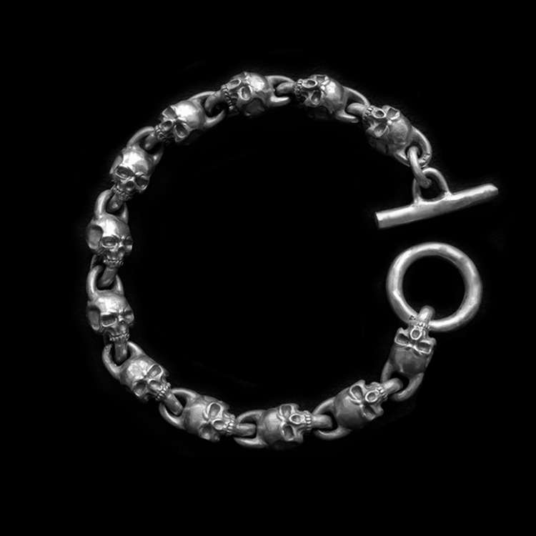 Skull Beads Silver Bracelet - Handmade Skull Bracelet - Image 2