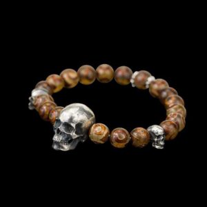 Silver Skull Agate Bracelet - Skull Bead Bracelet for Men