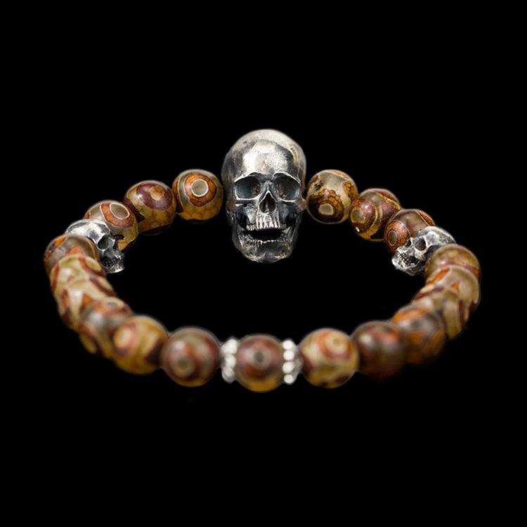 Silver Skull Agate Bracelet - Skull Bead Bracelet for Men - Image 2