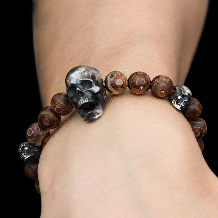 Silver Skull Agate Bracelet - Skull Bead Bracelet for Men - Image 3