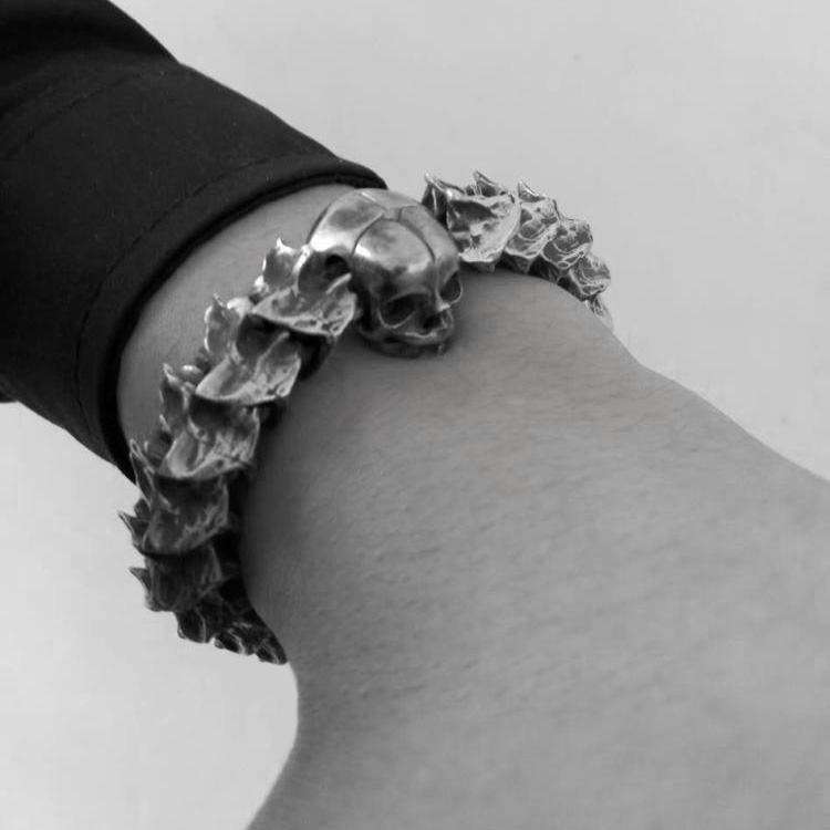 Silver Skull Snake Bracelet - 925 Silver Bracelet for Men - Image 2