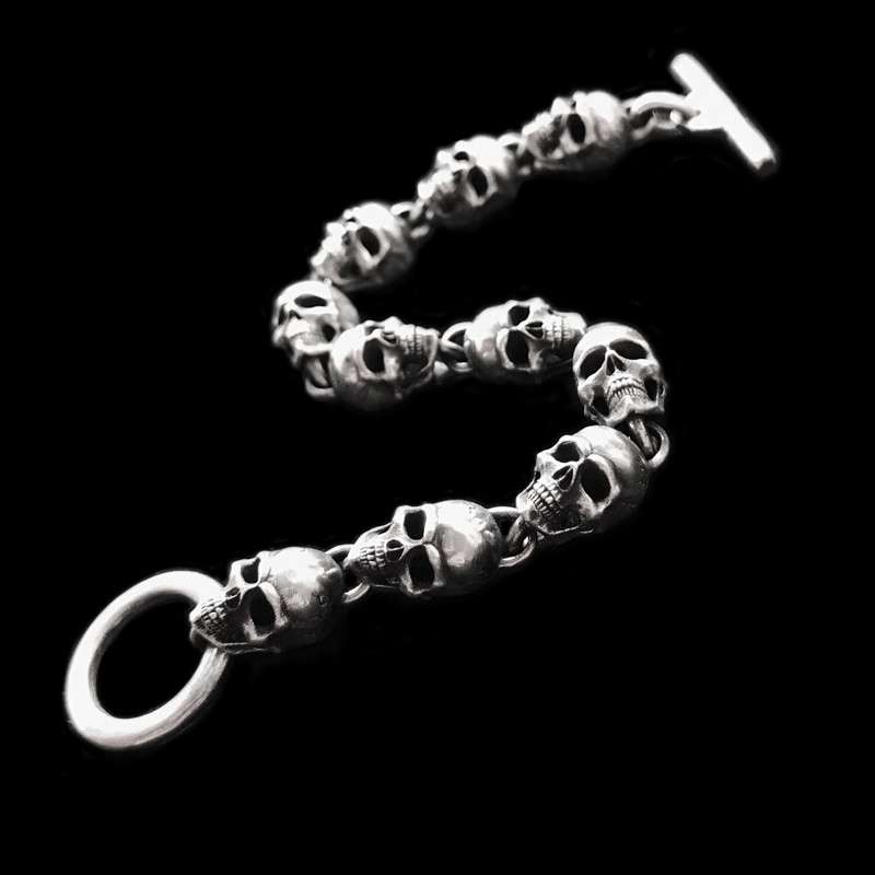 925 Silver Skull Bracelet - Heavy Mens Bracelet - Image 2