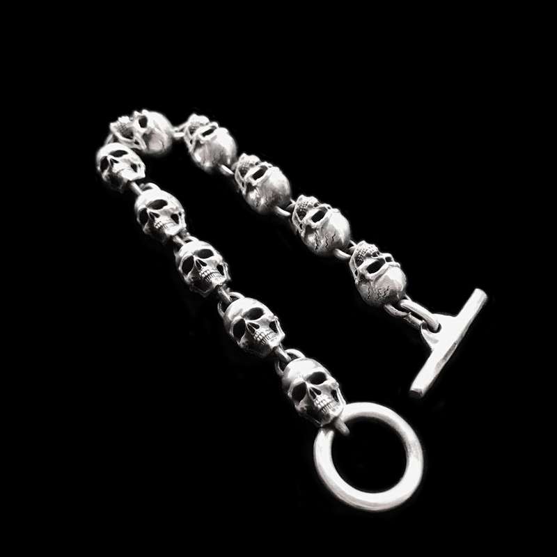 925 Silver Skull Bracelet - Heavy Mens Bracelet - Image 3