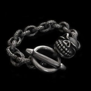 Meteor Crater Skull Bracelet - Heavy 925 Silver Bracelet