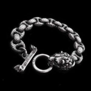 Meteorite Crater Lion Bracelet - 925 Silver Bracelet for Men