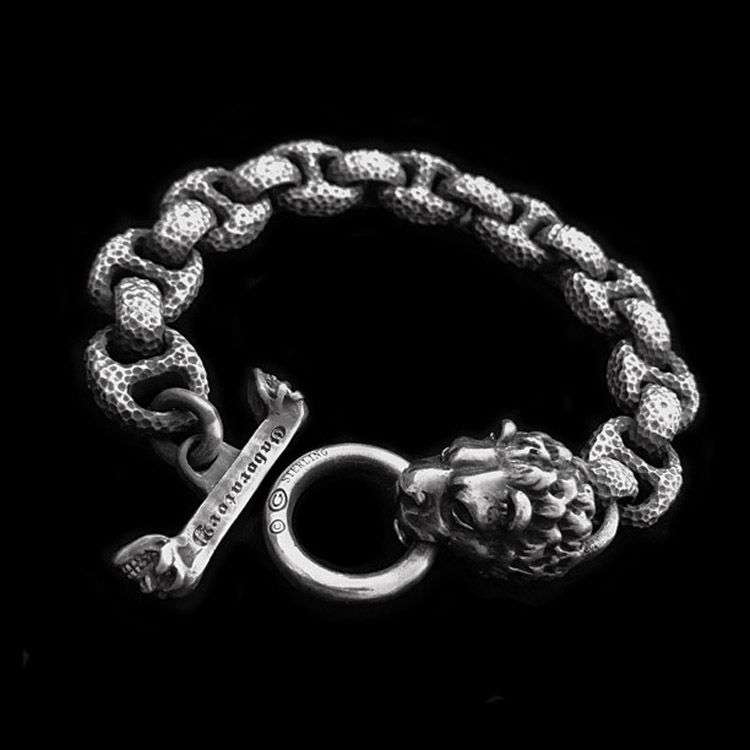 Meteorite Crater Lion Bracelet – 925 Silver Bracelet for Men - MENSSKULL 925 silver jewelry