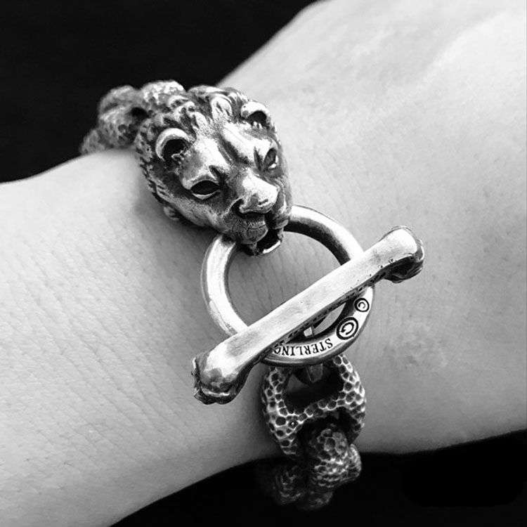 Meteorite Crater Lion Bracelet - 925 Silver Bracelet for Men - Image 4