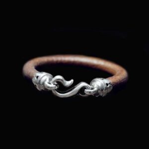 Silver Flower Hook Cowskin Bracelet - 925 Silver Leather Bracelet