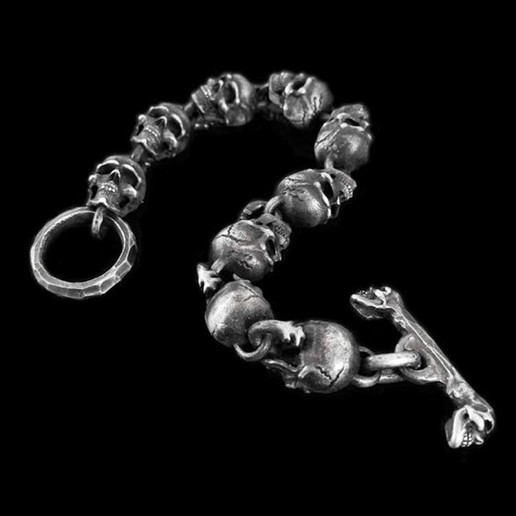 Biker Skull Bracelet - 925 Silver Silver Skull Bracelet - Image 3