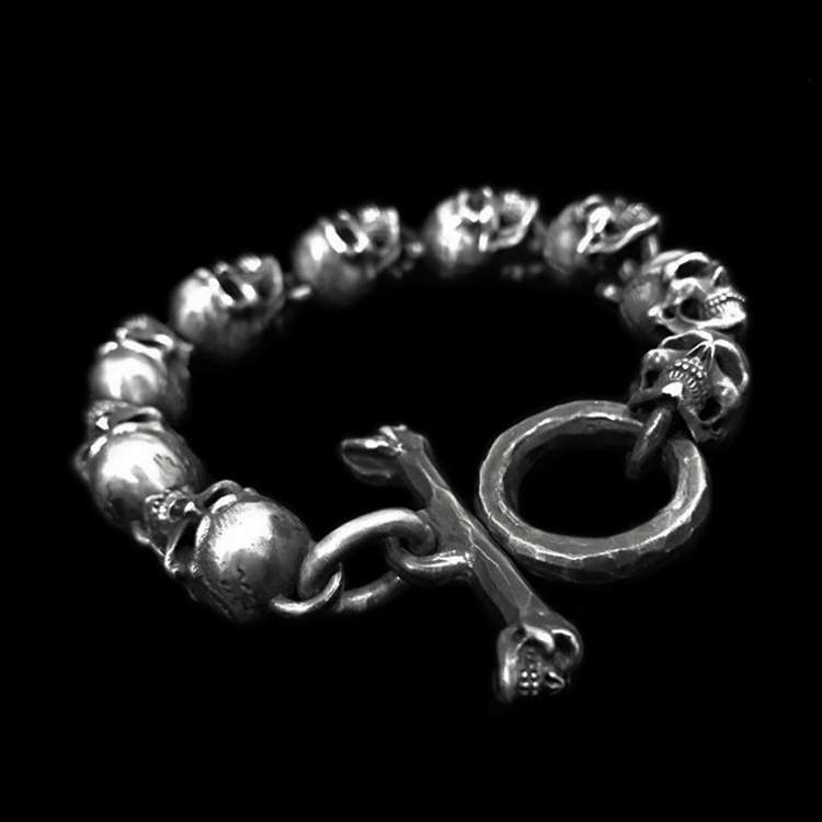 Biker Skull Bracelet - 925 Silver Silver Skull Bracelet - Image 2