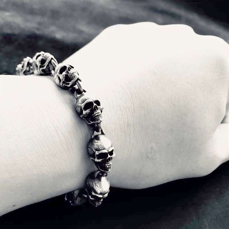 Biker Skull Bracelet - 925 Silver Silver Skull Bracelet - Image 6