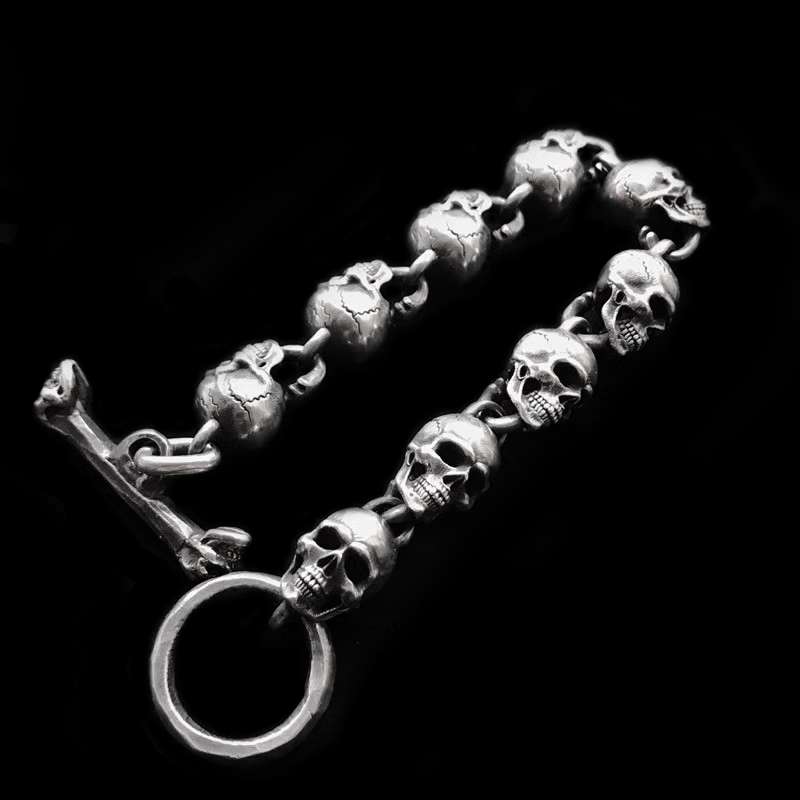 Biker Skull Bracelet - 925 Silver Silver Skull Bracelet - Image 4