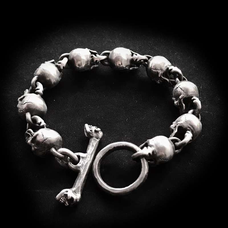 Biker Skull Bracelet - 925 Silver Silver Skull Bracelet - Image 5