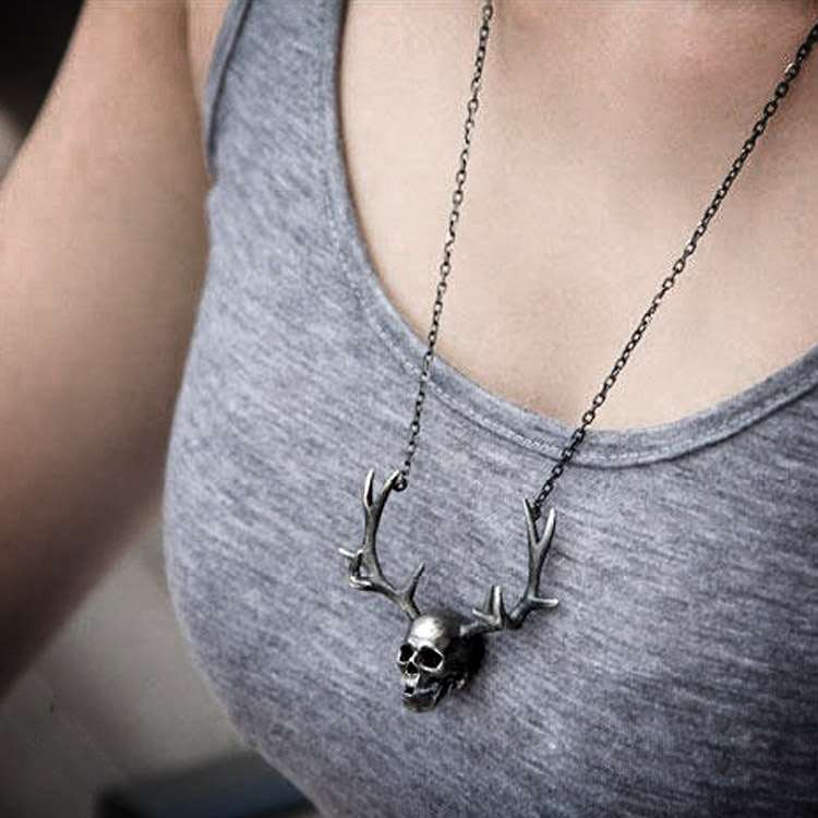 Antler Skull Pendant - 925 Silver Pendant Necklace for Men - Image 5