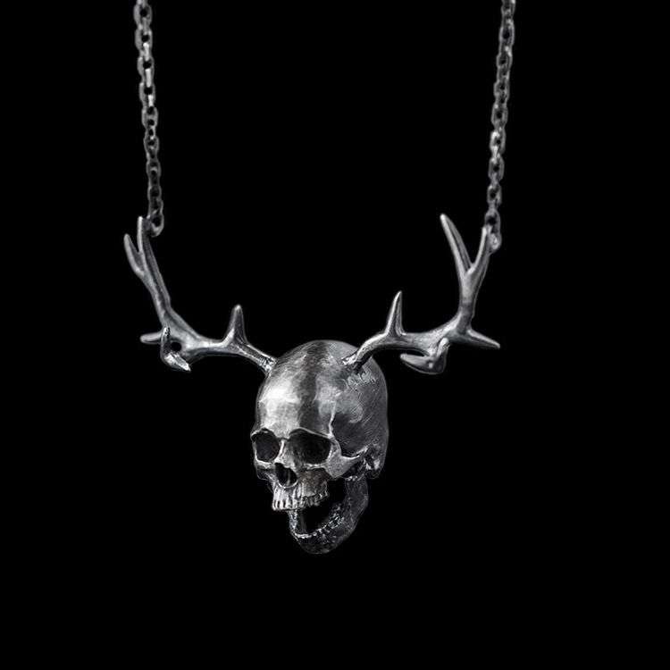 Antler Skull Pendant – 925 Silver Pendant Necklace for Men - MENSSKULL 925 silver jewelry