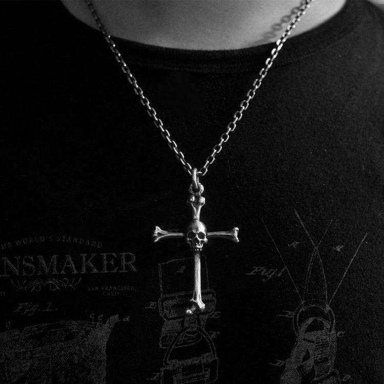 Skull Cross Skull - 925 Silver Pendant Necklace for Men - Image 2