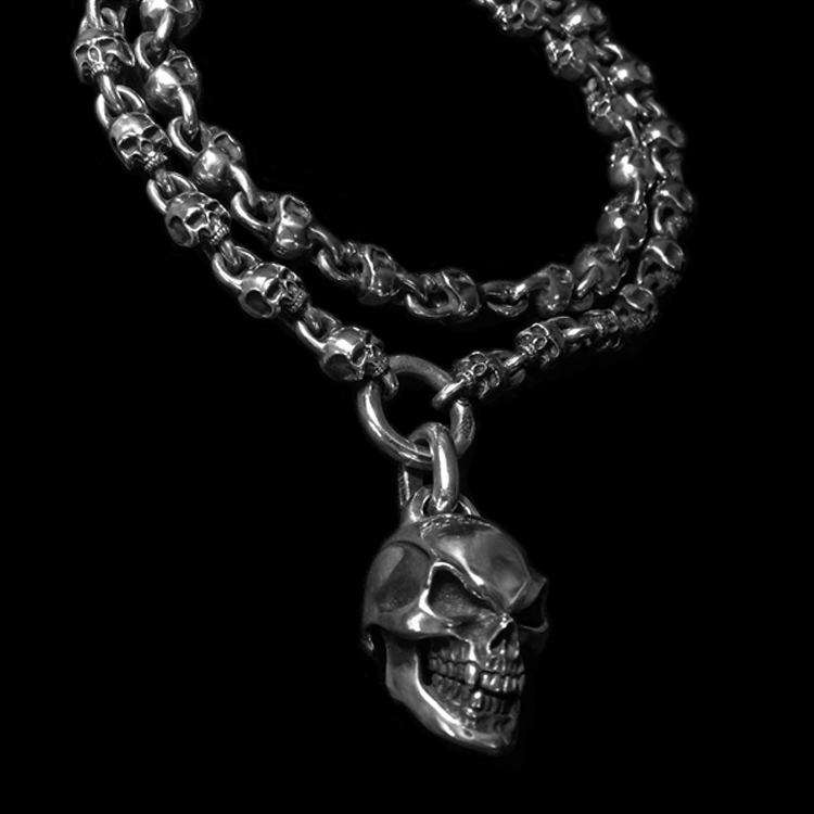 Skull Necklace Pendant 925 Silver Handmade Silver Skull Pendant - Image 2