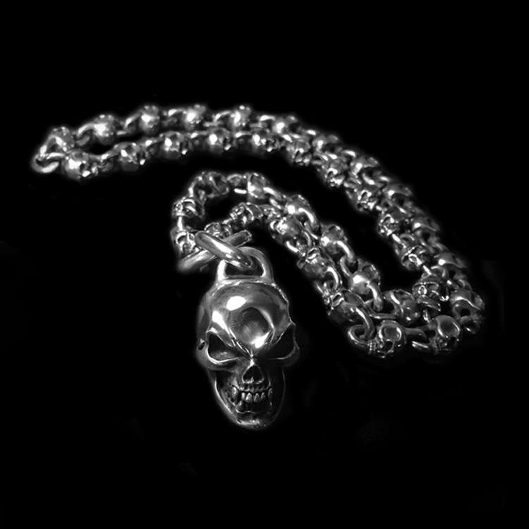 Skull Necklace Pendant 925 Silver Handmade Silver Skull Pendant - Image 4