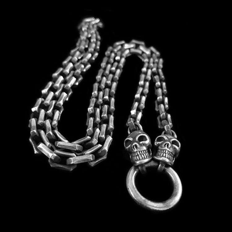 Double Skull Edges Skull - 925 Silver Necklace for Men - Image 4