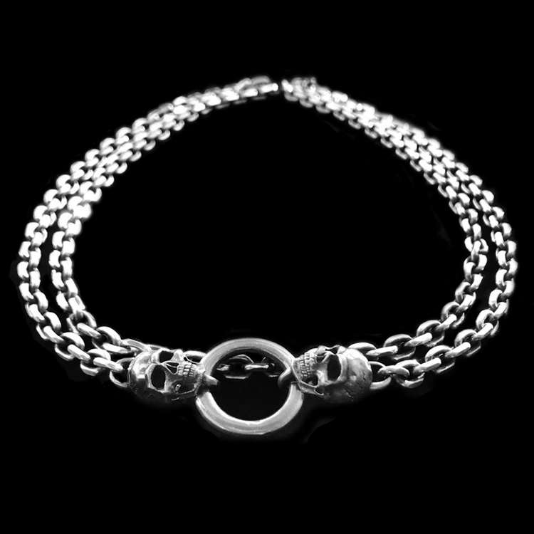 Double Skull Beads Necklace - 925 Silver Necklace for Men - Image 2