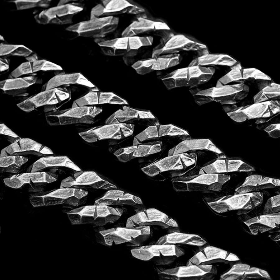 Heavy Hammered Cuban Chain - 925 Silver Necklace for Men - Image 2