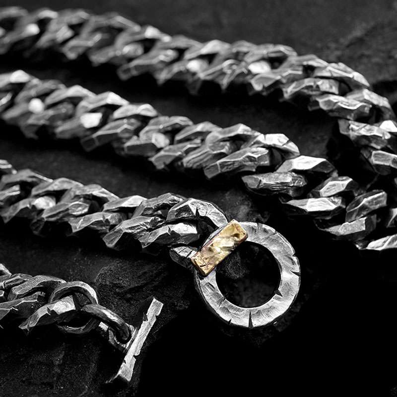 Heavy Hammered Cuban Chain - 925 Silver Necklace for Men - Image 3